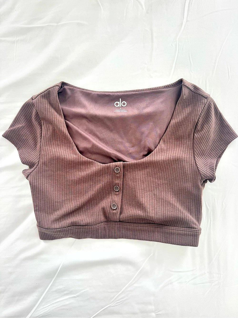alo Ribbed Button Front Crop Top in Brown Like New